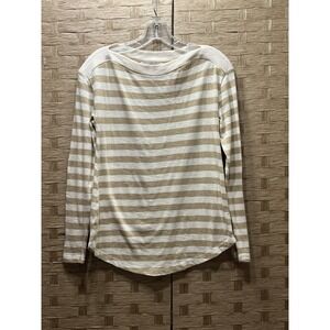 Loft Women's Lightweight LS Sweater Sz XS Beige Cream Stripes Cotton Blend VGC
